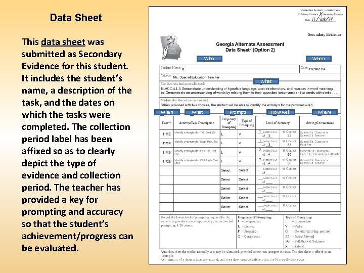Data Sheet This data sheet was submitted as Secondary Evidence for this student. It