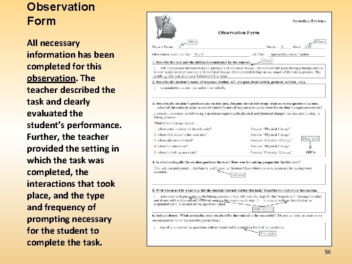 Observation Form All necessary information has been completed for this observation. The teacher described