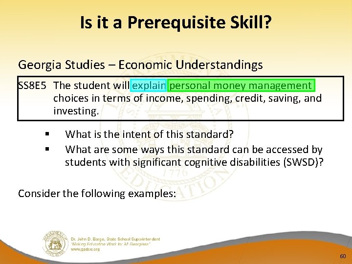 Is it a Prerequisite Skill? Georgia Studies – Economic Understandings SS 8 E 5