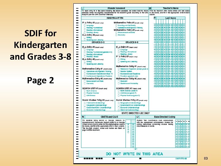 SDIF for Kindergarten and Grades 3 -8 Page 2 83 