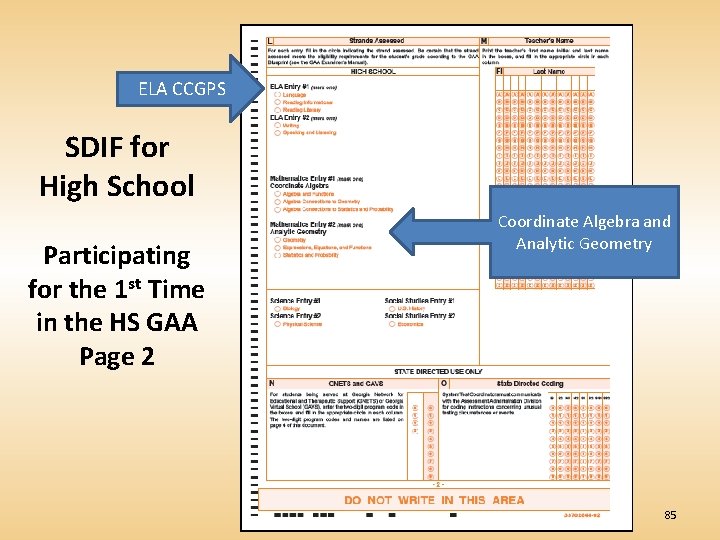 ELA CCGPS SDIF for High School Participating for the 1 st Time in the