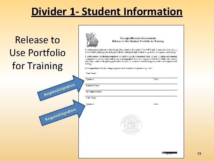 Divider 1 - Student Information Release to Use Portfolio for Training e atur n