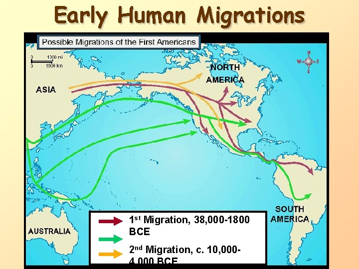 Early Human Migrations 1 st Migration, 38, 000 -1800 BCE 2 nd Migration, c.