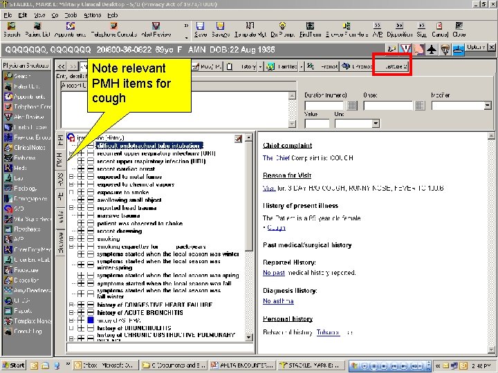Note relevant PMH items for cough 