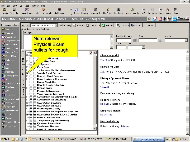 Note relevant Physical Exam bullets for cough 