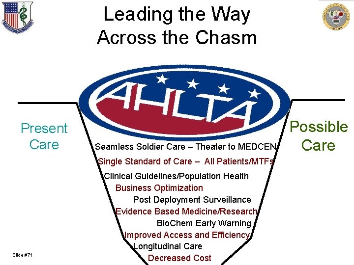 Leading the Way Across the Chasm Present Care Seamless Soldier Care – Theater to