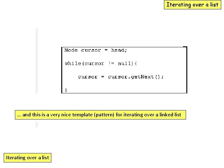 Iterating over a list … and this is a very nice template (pattern) for