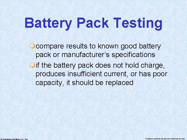 Battery Pack Testing mcompare results to known good battery pack or manufacturer’s specifications mif