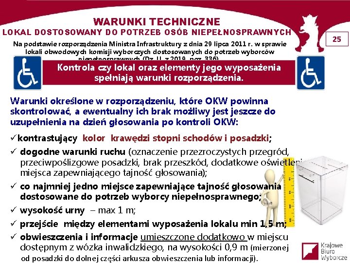 WARUNKI TECHNICZNE LOKAL DOSTOSOWANY DO POTRZEB OSÓB NIEPEŁNOSPRAWNYCH Na podstawie rozporządzenia Ministra Infrastruktury z