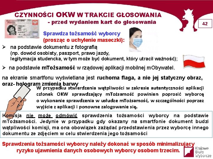 CZYNNOŚCI OKW W TRAKCIE GŁOSOWANIA - przed wydaniem kart do głosowania 42 Sprawdza tożsamość