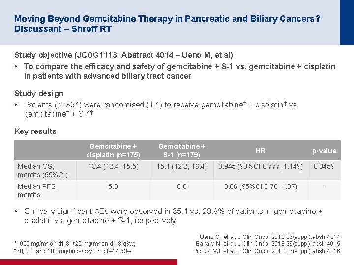Moving Beyond Gemcitabine Therapy in Pancreatic and Biliary Cancers? Discussant – Shroff RT Study