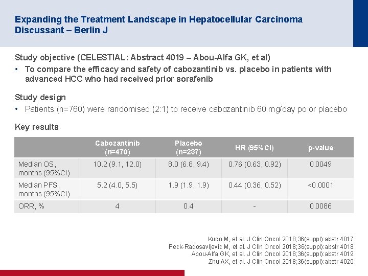 Expanding the Treatment Landscape in Hepatocellular Carcinoma Discussant – Berlin J Study objective (CELESTIAL: