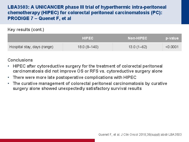 LBA 3503: A UNICANCER phase III trial of hyperthermic intra-peritoneal chemotherapy (HIPEC) for colorectal