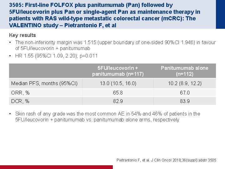 3505: First-line FOLFOX plus panitumumab (Pan) followed by 5 FU/leucovorin plus Pan or single-agent