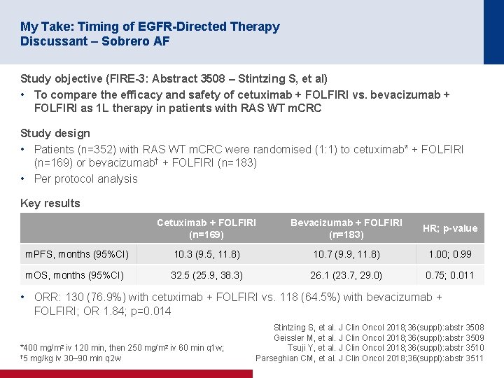My Take: Timing of EGFR-Directed Therapy Discussant – Sobrero AF Study objective (FIRE-3: Abstract