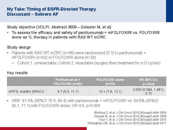 My Take: Timing of EGFR-Directed Therapy Discussant – Sobrero AF Study objective (VOLFI: Abstract