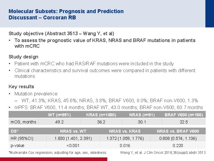 Molecular Subsets: Prognosis and Prediction Discussant – Corcoran RB Study objective (Abstract 3513 –