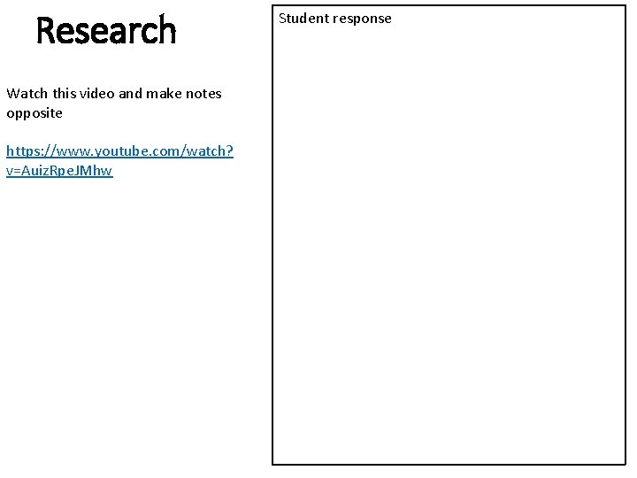 Research Watch this video and make notes opposite https: //www. youtube. com/watch? v=Auiz. Rpe.