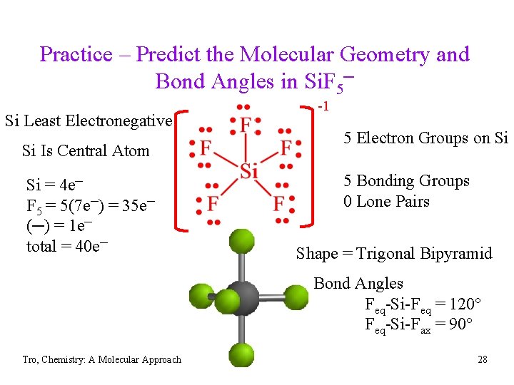 Practice – Predict the Molecular Geometry and Bond Angles in Si. F 5─ Si