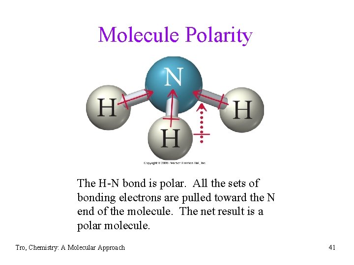 Molecule Polarity The H-N bond is polar. All the sets of bonding electrons are