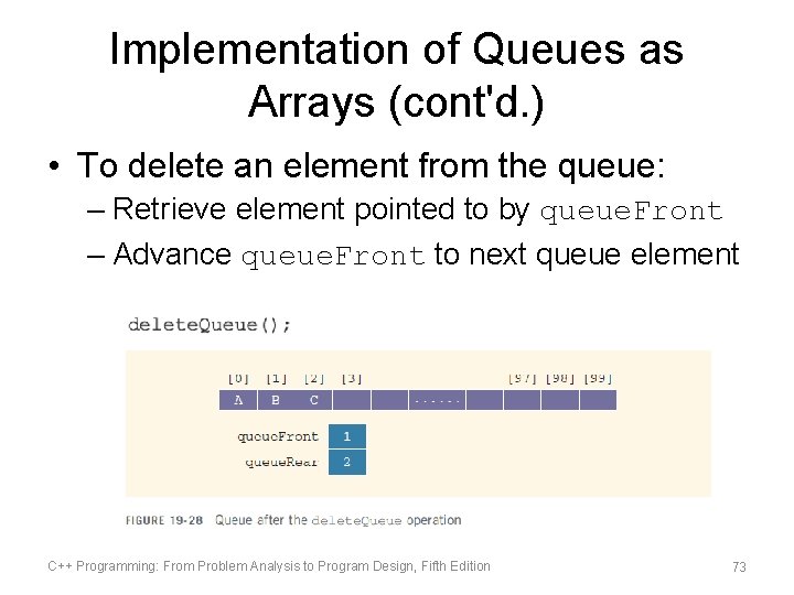 Implementation of Queues as Arrays (cont'd. ) • To delete an element from the