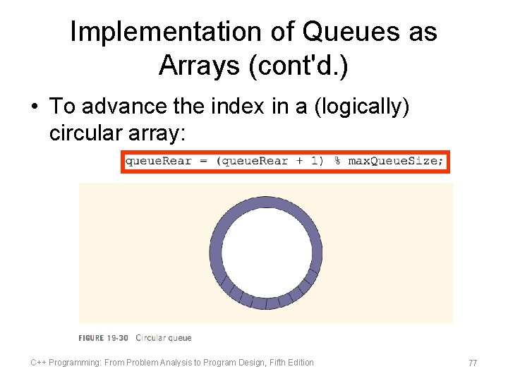 Implementation of Queues as Arrays (cont'd. ) • To advance the index in a