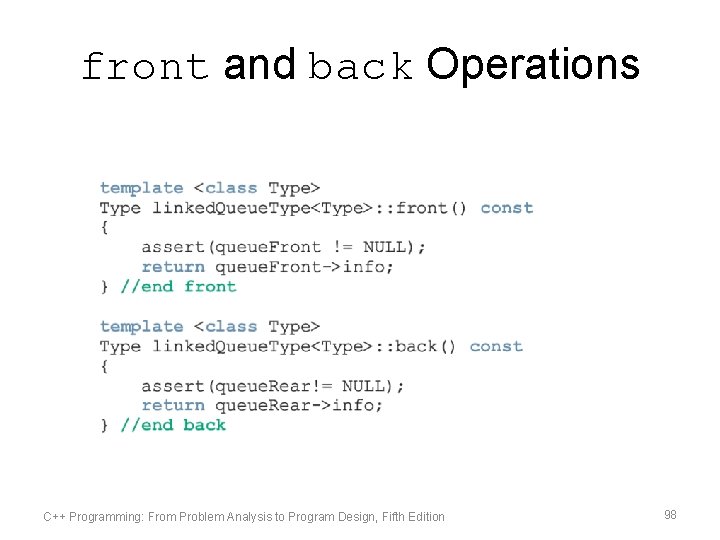 front and back Operations C++ Programming: From Problem Analysis to Program Design, Fifth Edition