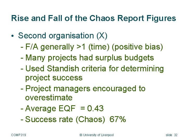 Rise and Fall of the Chaos Report Figures • Second organisation (X) - F/A