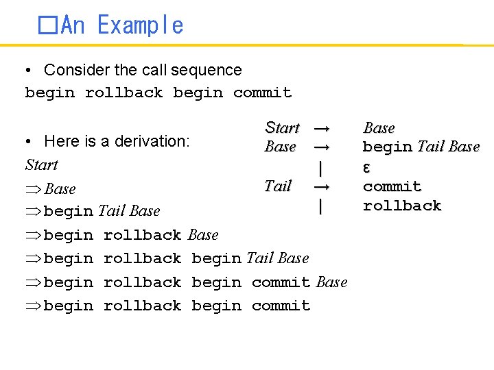 �An Example • Consider the call sequence begin rollback begin commit Start → Base