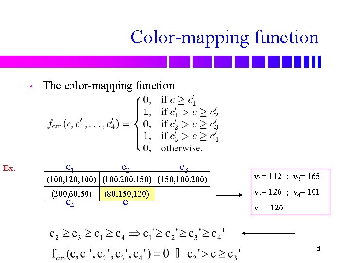 Color-mapping function • The color-mapping function c 1 Ex. c 2 c 3 (100,