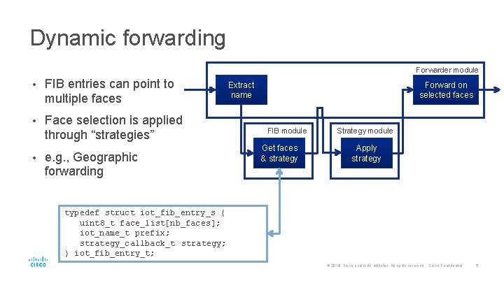 Dynamic forwarding Forwarder module • FIB entries can point to multiple faces • Face