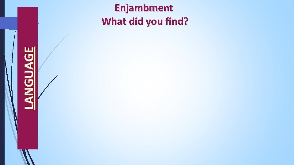 LANGUAGE Enjambment What did you find? 