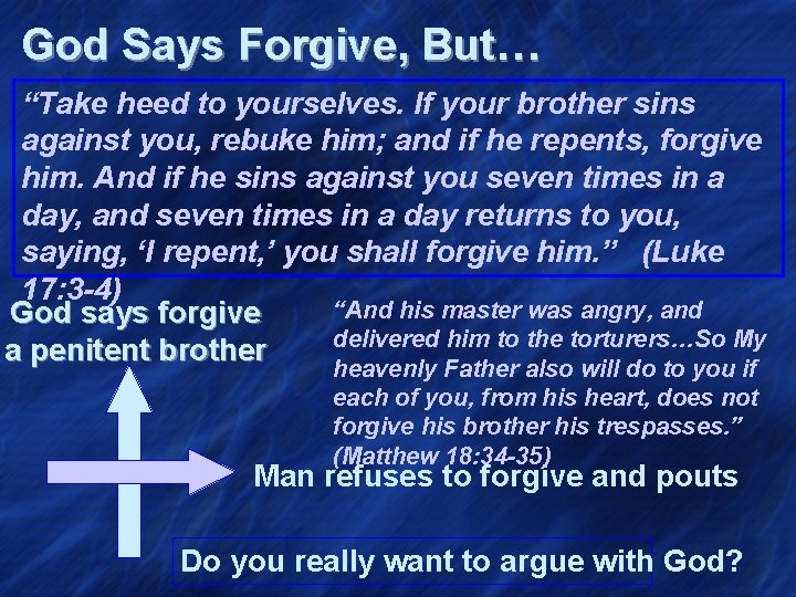 God Says Forgive, But… “Take heed to yourselves. If your brother sins against you,