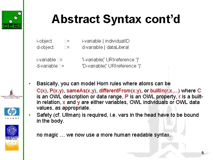 Abstract Syntax cont’d i-object d-object i-variable : : = d-variable : : = •
