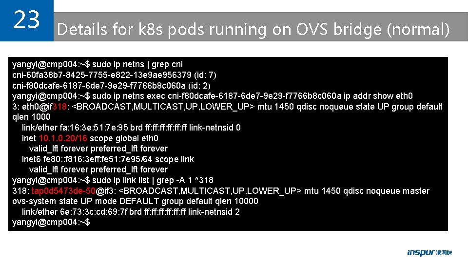 23 Details for k 8 s pods running on OVS bridge (normal) yangyi@cmp 004: