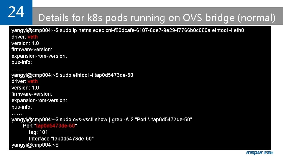 24 Details for k 8 s pods running on OVS bridge (normal) yangyi@cmp 004: