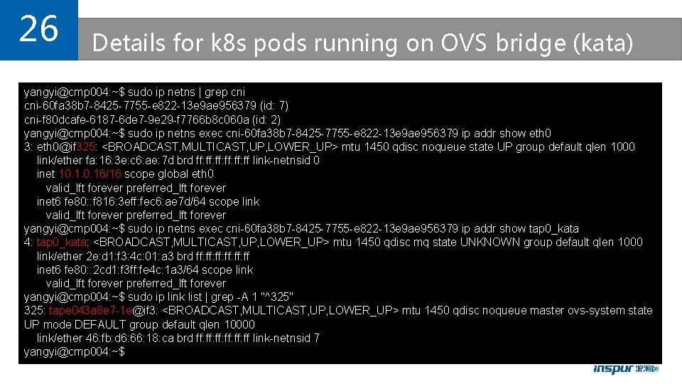 26 Details for k 8 s pods running on OVS bridge (kata) yangyi@cmp 004: