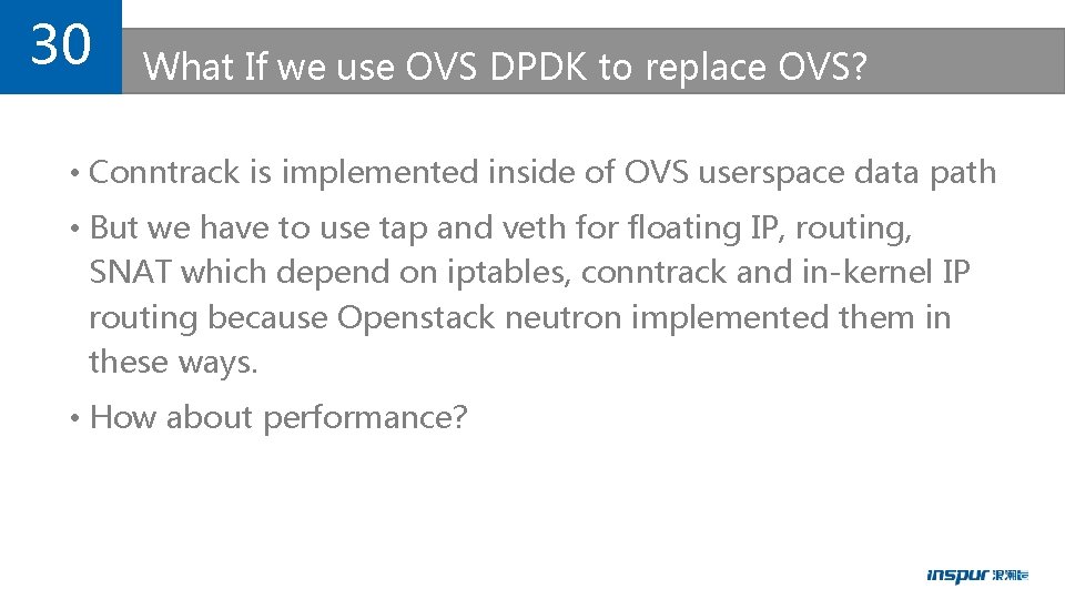 30 What If we use OVS DPDK to replace OVS? • Conntrack is implemented