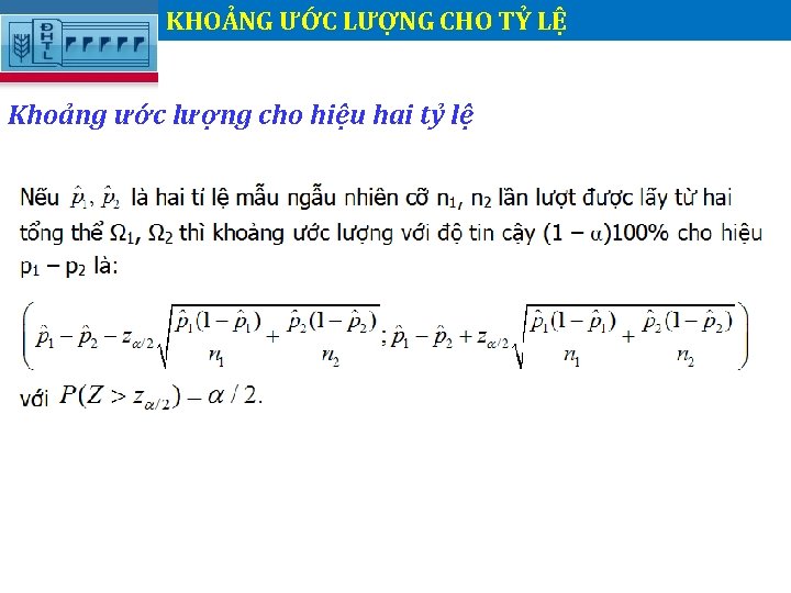 KHOẢNG ƯỚC LƯỢNG CHO TỶ LỆ. Khoảng ước lượng cho hiệu hai tỷ lệ