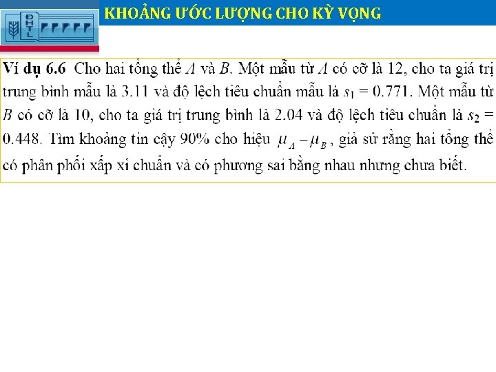 KHOẢNG ƯỚC LƯỢNG CHO KỲ VỌNG. 