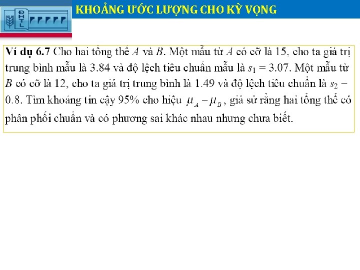 KHOẢNG ƯỚC LƯỢNG CHO KỲ VỌNG. 