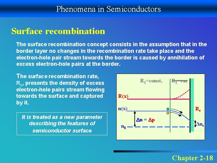 Phenomena in Semiconductors Surface recombination The surface recombination concept consists in the assumption that