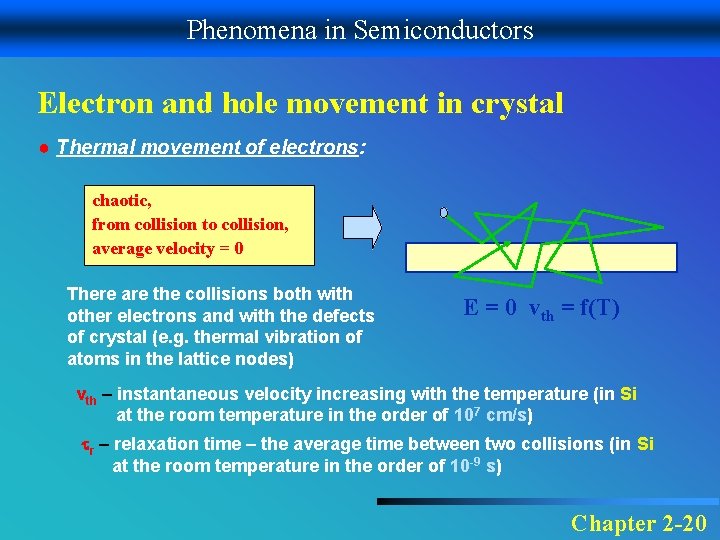 Phenomena in Semiconductors Electron and hole movement in crystal ● Thermal movement of electrons:
