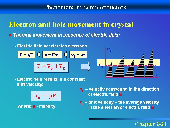 Phenomena in Semiconductors Electron and hole movement in crystal ● Thermal movement in presence