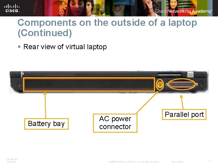 Components on the outside of a laptop (Continued) § Rear view of virtual laptop