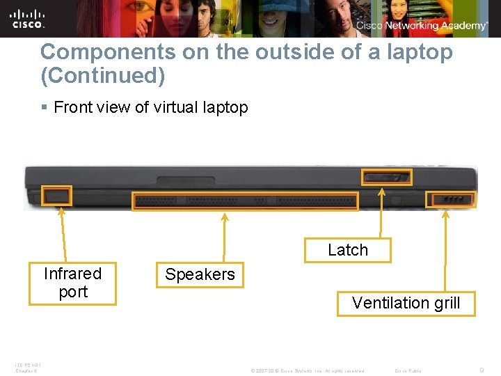 Components on the outside of a laptop (Continued) § Front view of virtual laptop