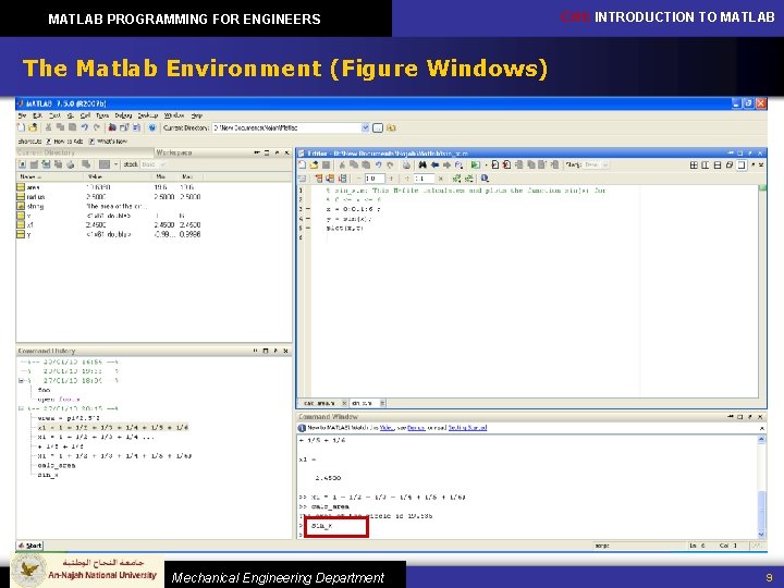 MATLAB PROGRAMMING FOR ENGINEERS CH 1: INTRODUCTION TO MATLAB The Matlab Environment (Figure Windows)