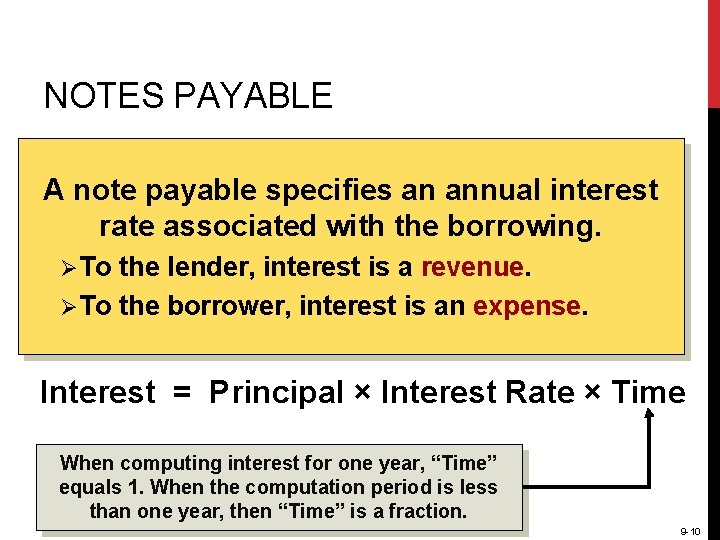 NOTES PAYABLE A note payable specifies an annual interest rate associated with the borrowing.