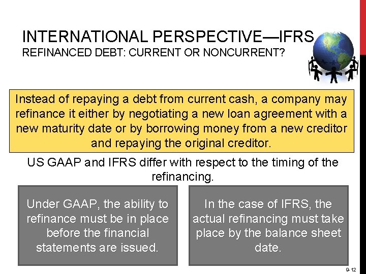 INTERNATIONAL PERSPECTIVE—IFRS REFINANCED DEBT: CURRENT OR NONCURRENT? Instead of repaying a debt from current