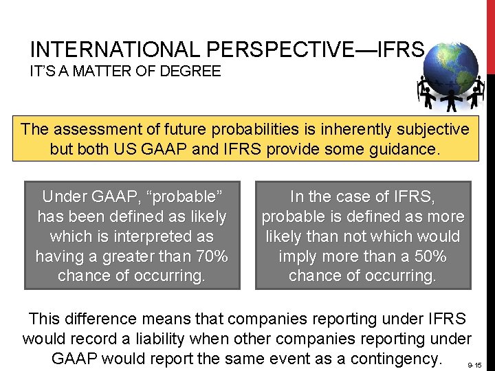 INTERNATIONAL PERSPECTIVE—IFRS IT’S A MATTER OF DEGREE The assessment of future probabilities is inherently